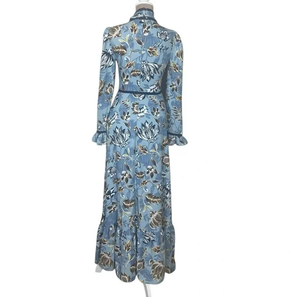 NWT BCBGMaxAzria Ashley Blue Liberty Floral Print TieNeck Long Sleeve Maxi Dress - Picture 7 of 16